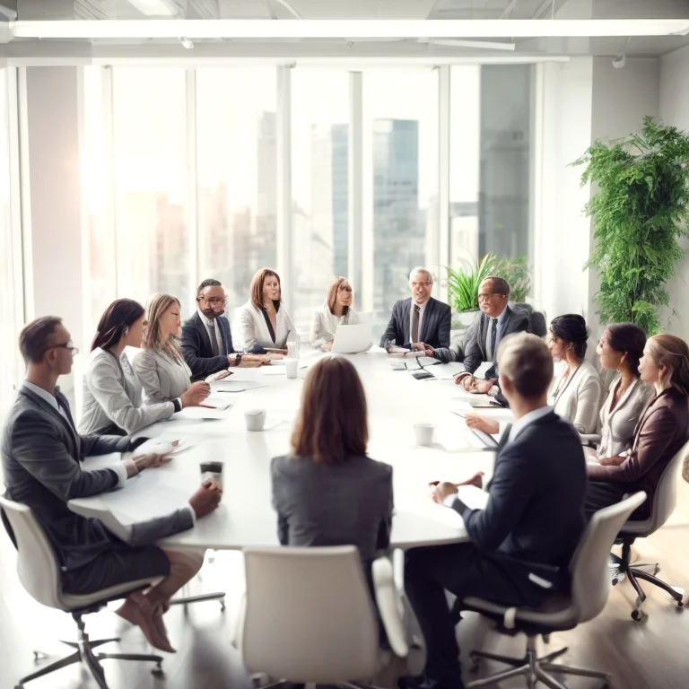 Geschäftsleute im Gespräch im Boardroom mit Fokus auf bewusste Kommunikation
